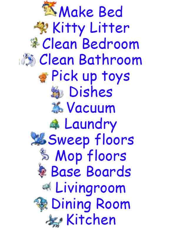 Chores chart printable tags list