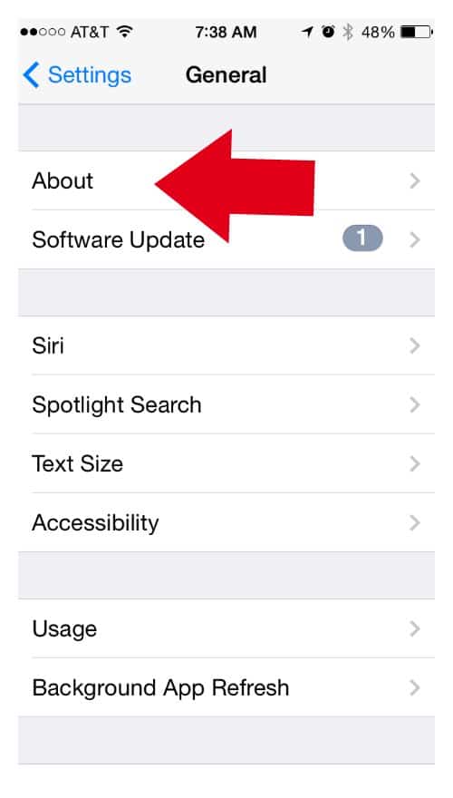 iPhone general settings screen