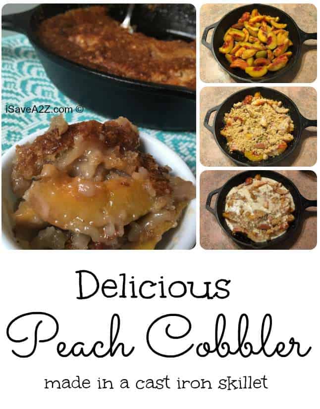Easy Peach Cobbler Recipe made in a Cast Iron Skillet - iSaveA2Z.com