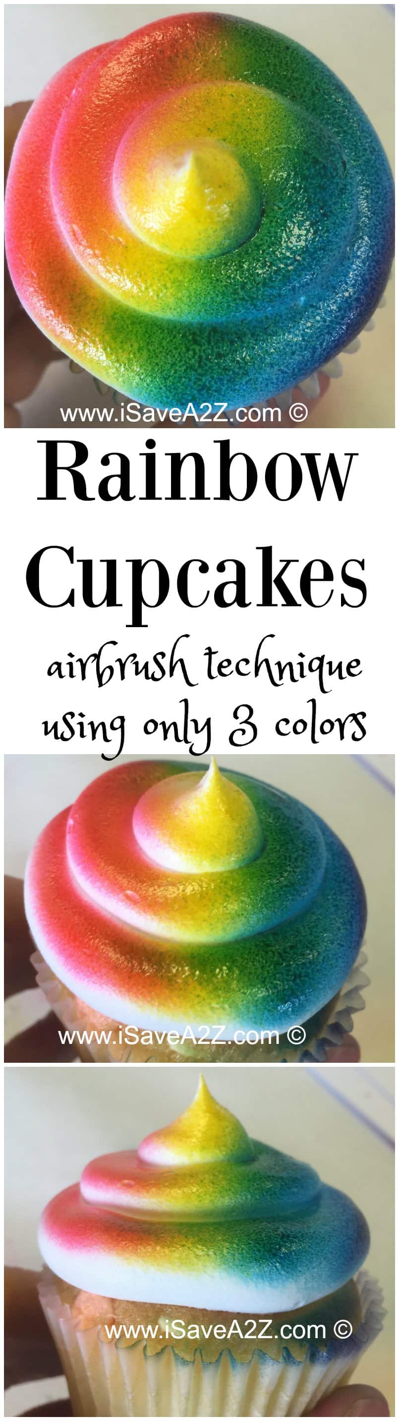 How to Airbrush Cupcakes into a rainbow design using only 3 colors!