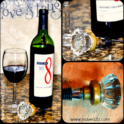 Handmade antique door knob wine topper