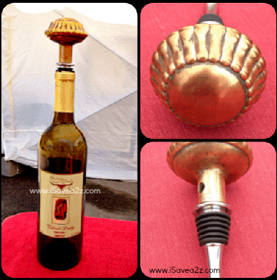 Handmade antique door knob wine topper