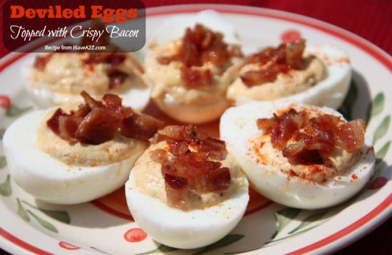 Deviled Eggs topped with Crispy Bacon