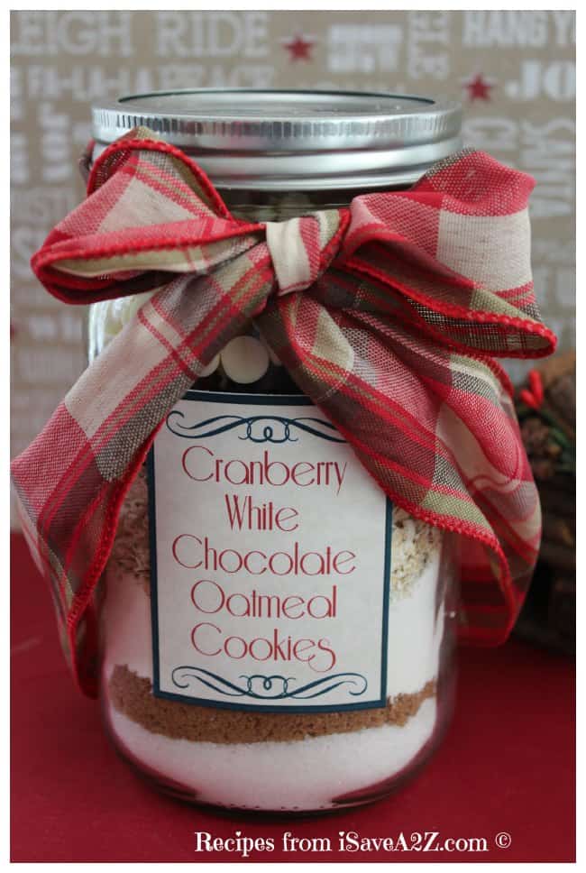 Cookies in a Jar Recipe:  Cranberry White Chocolate Oatmeal Cookies