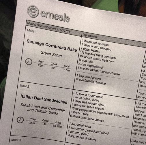 eMeals planning list