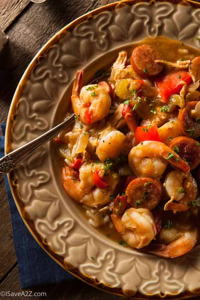 Homemade Shrimp and Sausage Cajun Gumbo Over Rice