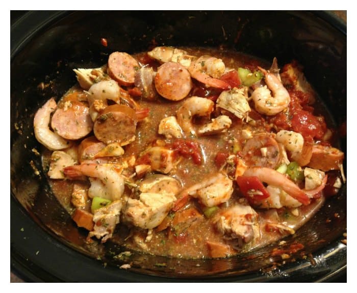 Easy Crockpot Chicken, Sausage and Shrimp Gumbo - iSaveA2Z.com