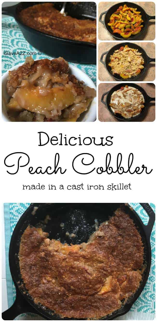 Each Peach Cobbler recipe using a cast iron skillet - one of my favorite desserts!