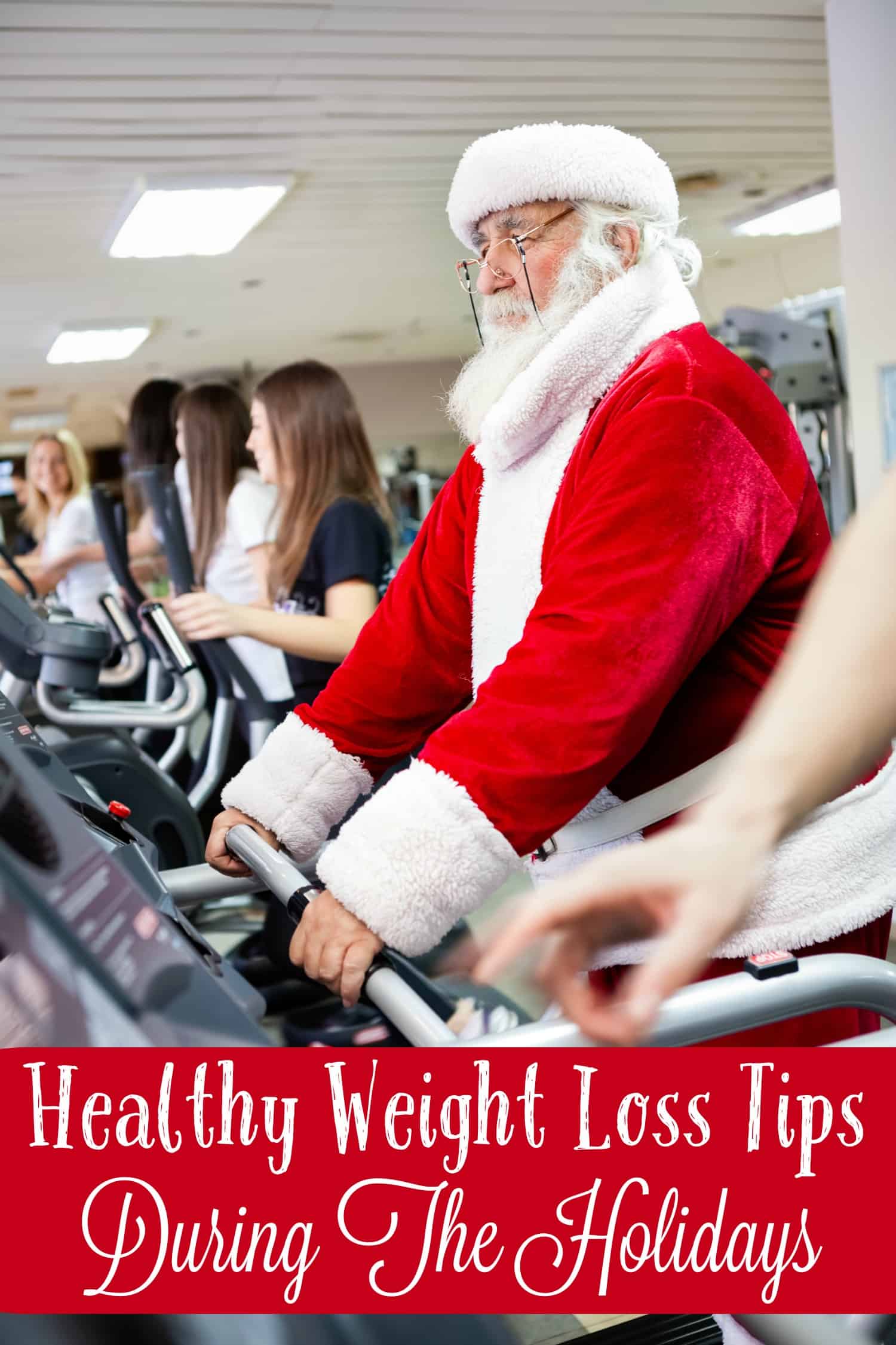 Santa Claus workout on a treadmill at gym