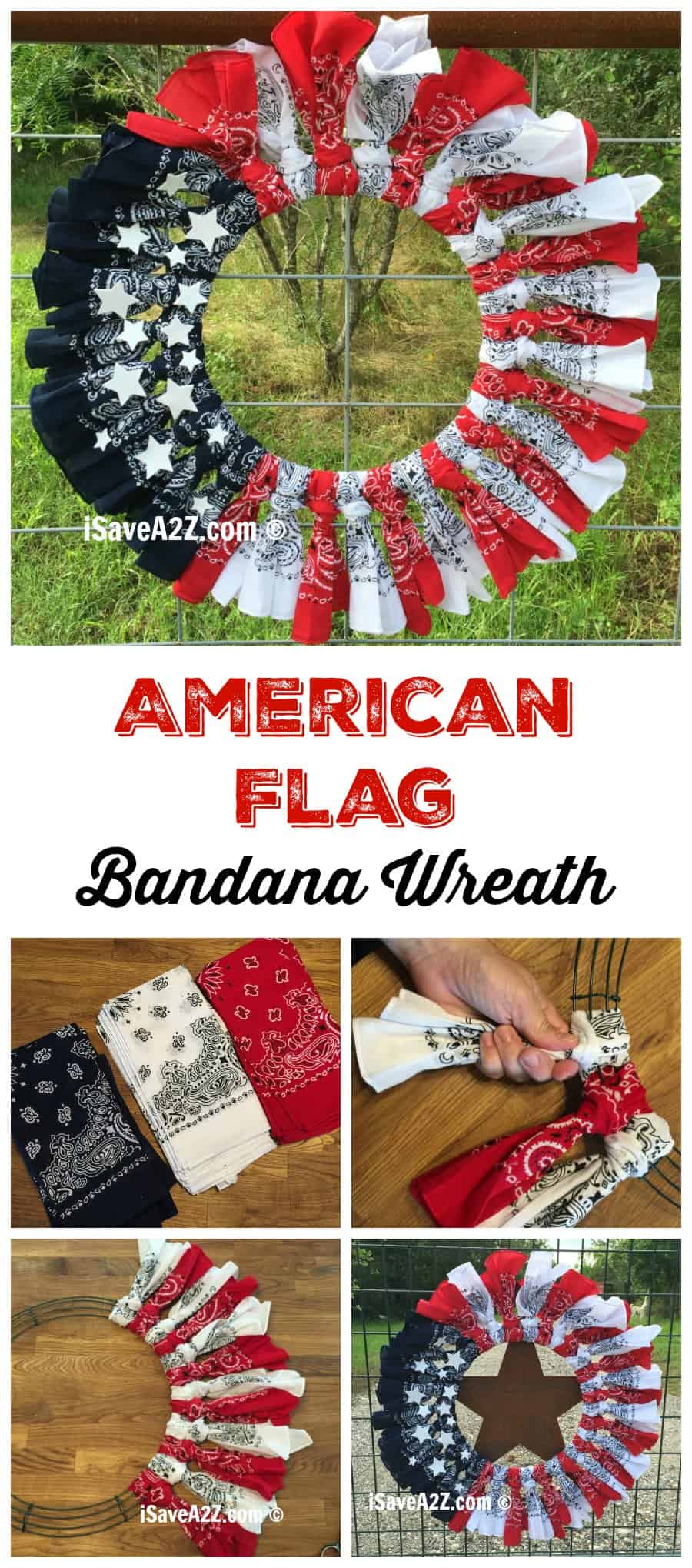 Red, White and Blue Bandana Flag Wreath Craft Idea