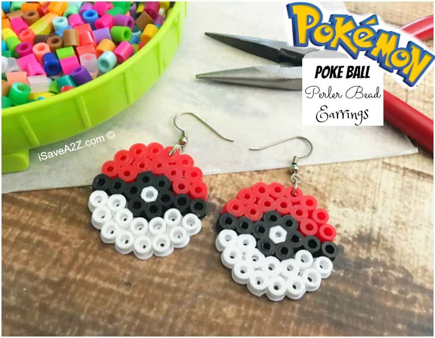 Pokemon Earrings Made Out of Perler Beads