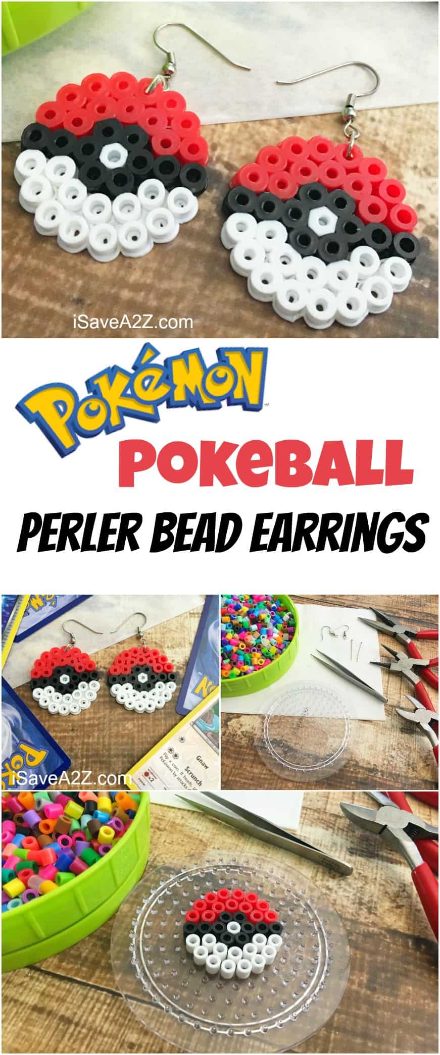 Pokemon Earrings Made Out of Perler Beads