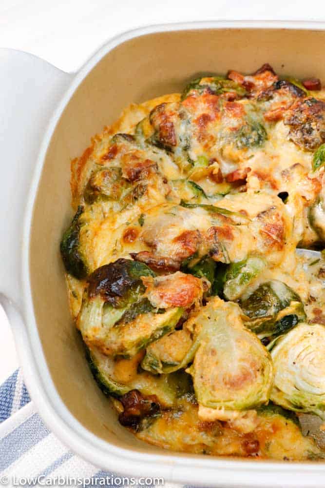 This casserole is the perfect side dish for the keto/low carb diet. This Baked Brussel Sprouts Casserole is the perfect blend of creamy and savory all rolled into one amazing recipe.