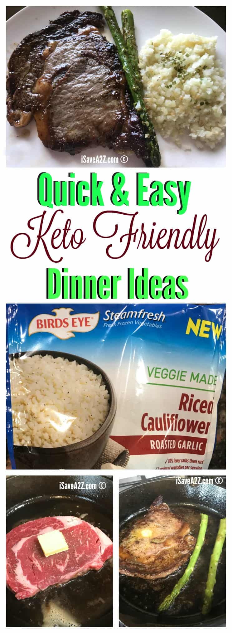 Keto Friendly Quick Dinner Idea: Ribeye Steak, Riced Cauliflower & Asparagus