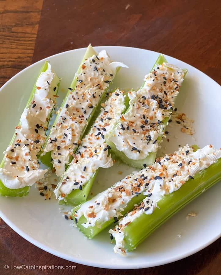 celery with cream cheese and Everything Bagel seasoning