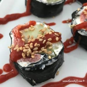 Keto Sushi Rolls made with Smoked Salmon and Cucumbers