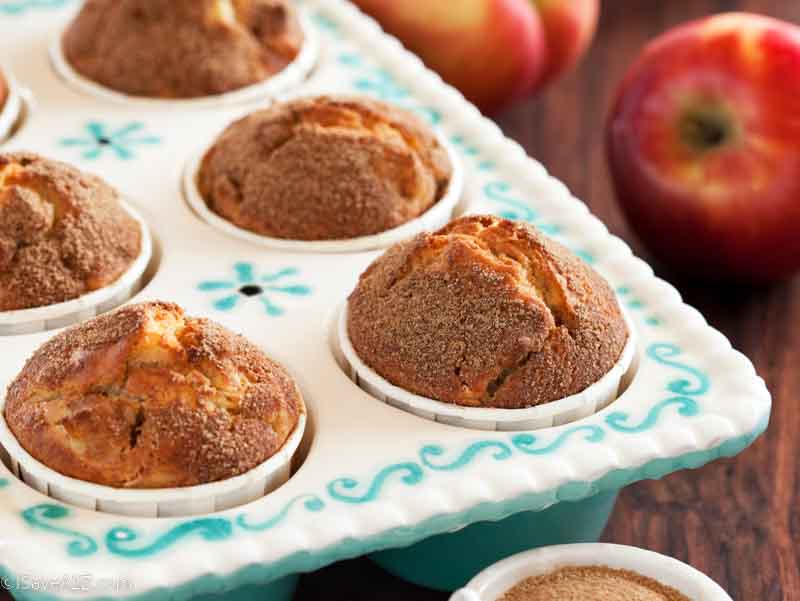 Apples and cinnamon muffins, selective focus
