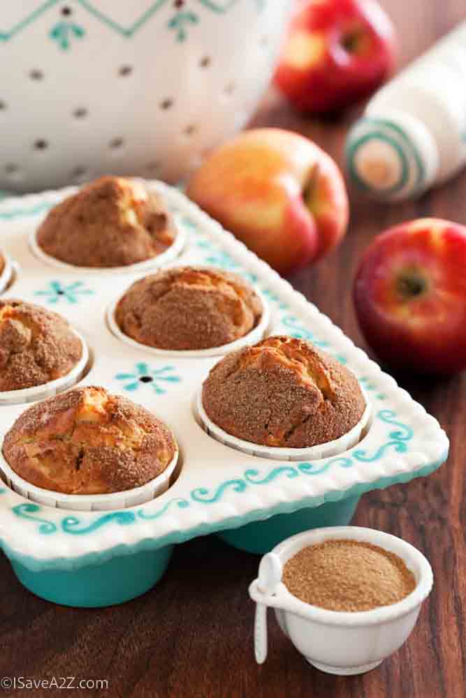 Apples and cinnamon muffins, selective focus