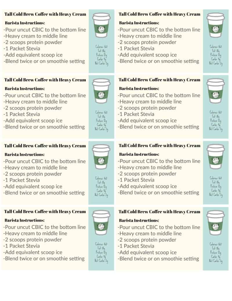 Keto Latte Instruction Cards Printable in color