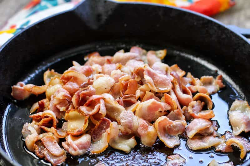 Bacon in a cast iron pan.