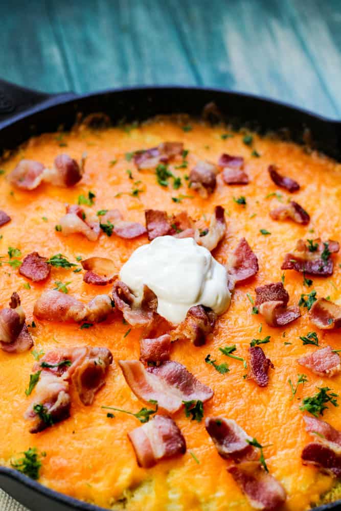 Keto Shepherd's Pie Casserole Recipe in a cast iron pan