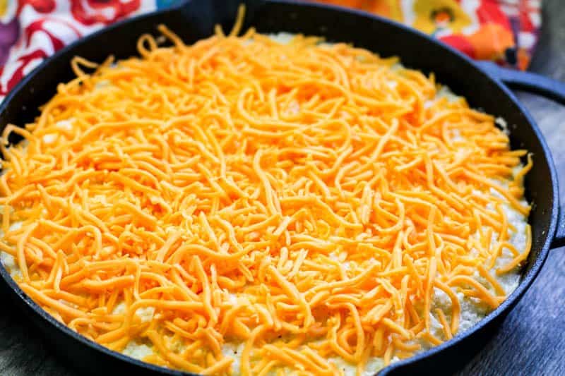 Shredded cheese in a pan.