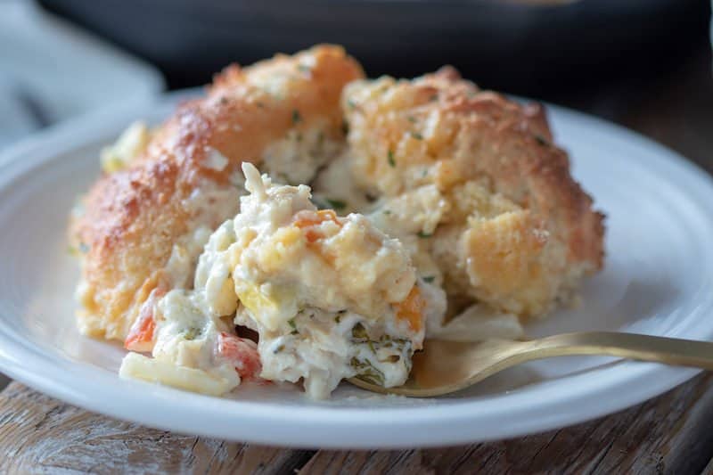 Keto Chicken Pot Pie recipe made with keto biscuits