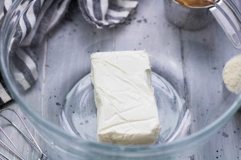 Cream cheese in a glass bowl