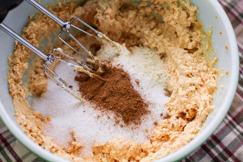 Cream cheese pumpkin mixture with sweetener and pumpkin spice