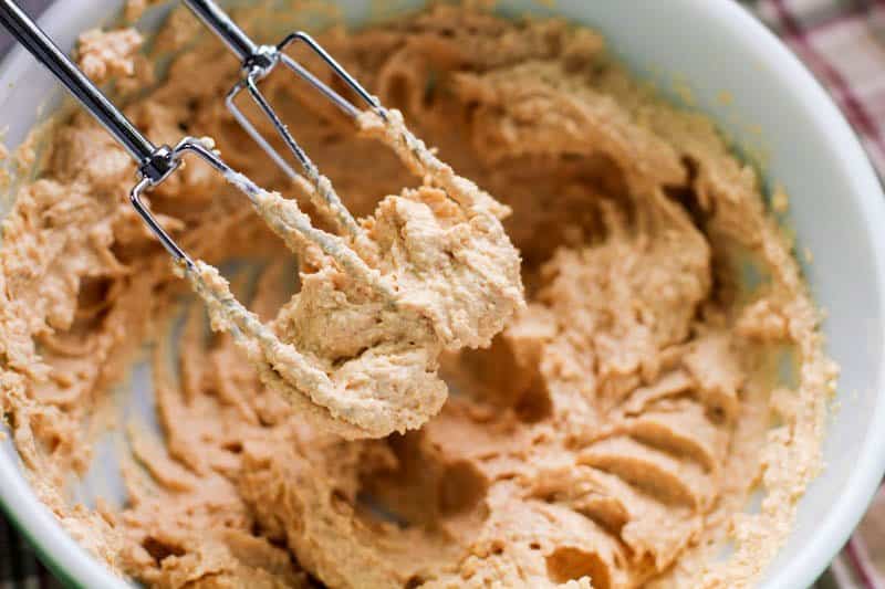 Cream cheese pumpkin mixture with hand mixer