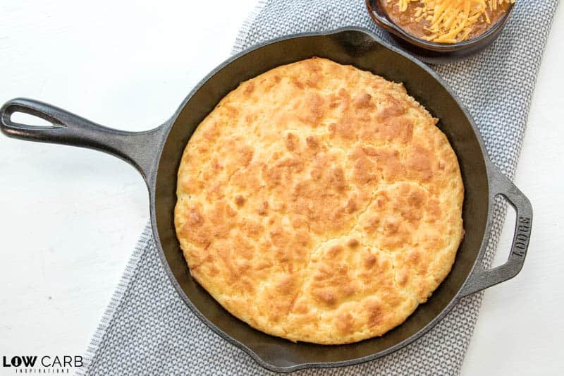 Keto Cornbead Recipe made in a cast iron skillet