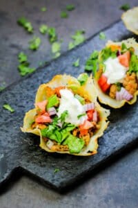 This is the easiest way to make these Keto Cheese Shell Taco Cups! We have also included a secret ingredient in our homemade keto taco seasoning recipe too!