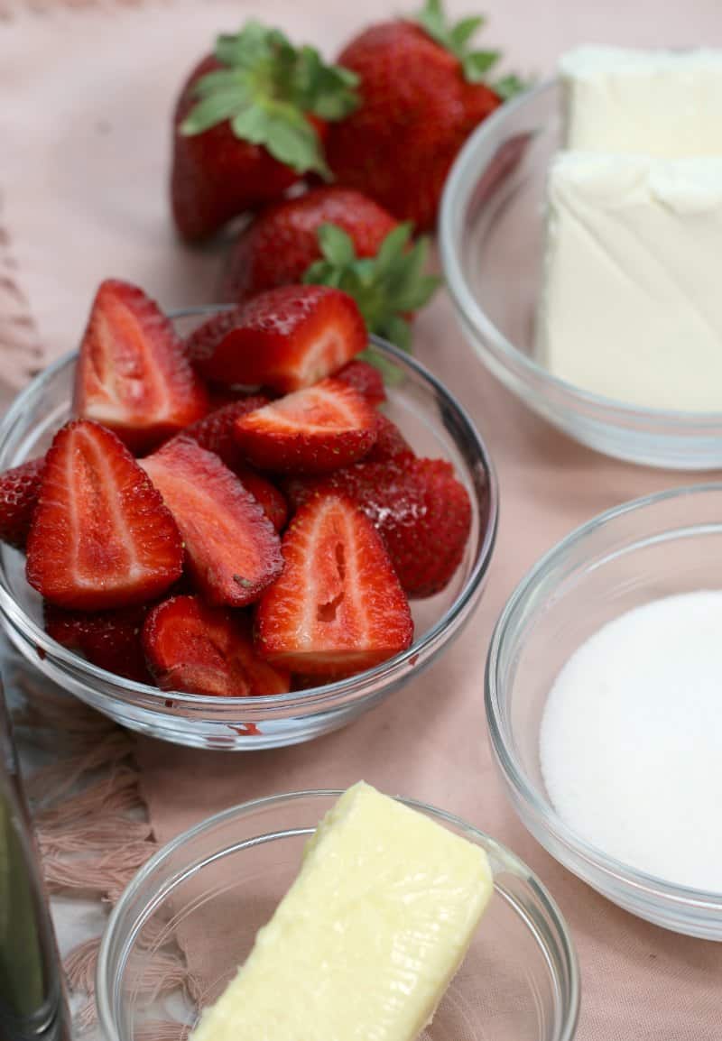 Keto Strawberry Cheesecake Fat Bombs ingredients on table 