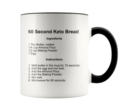 90 Second Keto Bread Recipe printed on a coffee mug