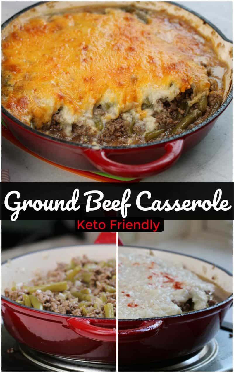 Keto Ground Beef Casserole made with a cheesy topping