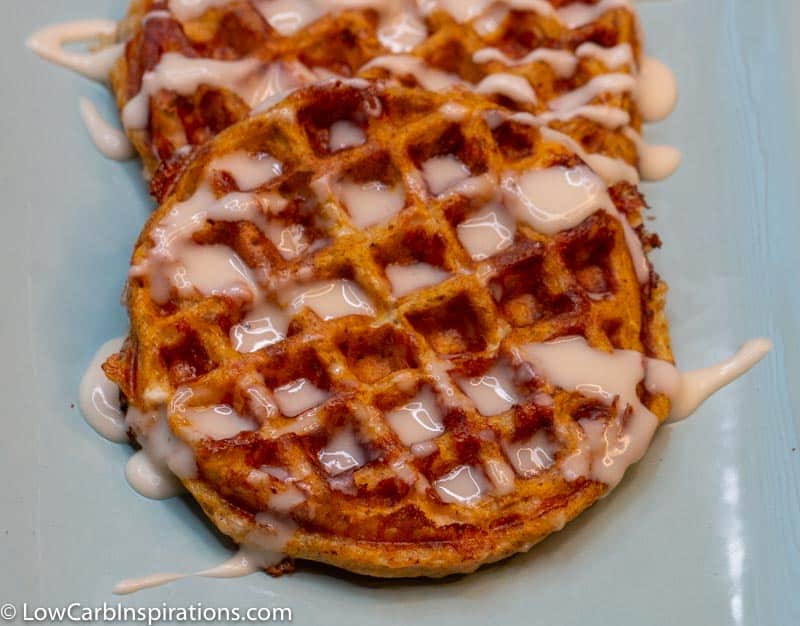 Keto Pumpkin Chaffle Recipe with cream cheese glaze