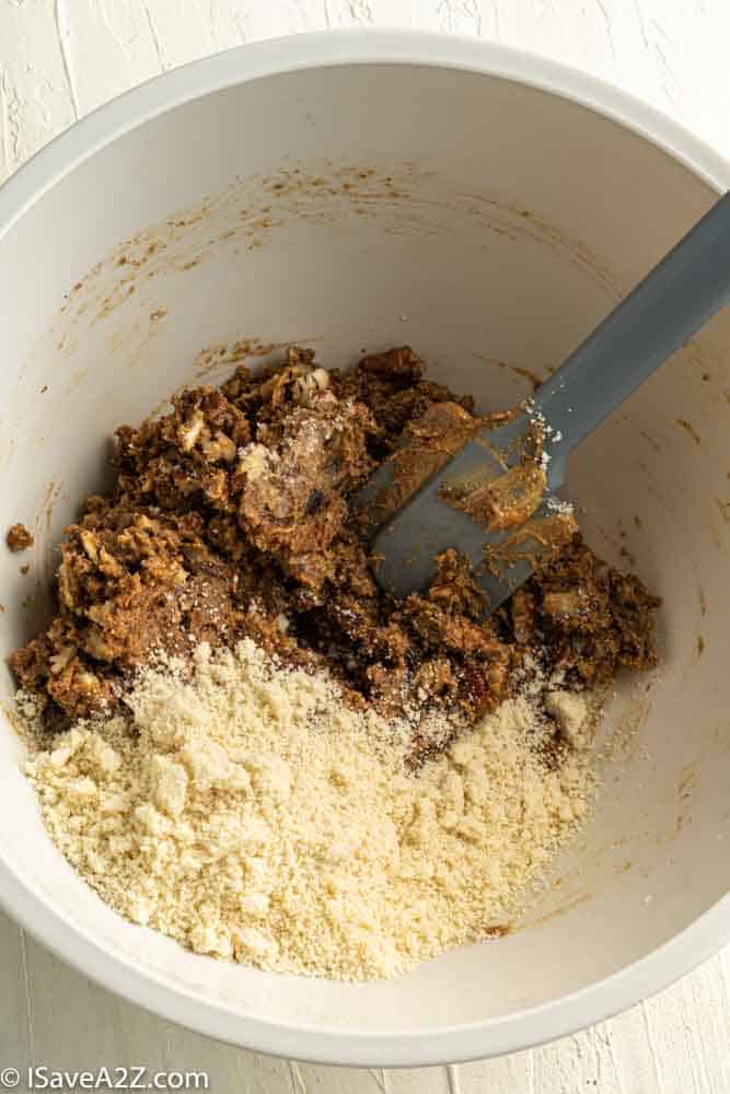 pecan pie truffle batter in a bowl with almond flour